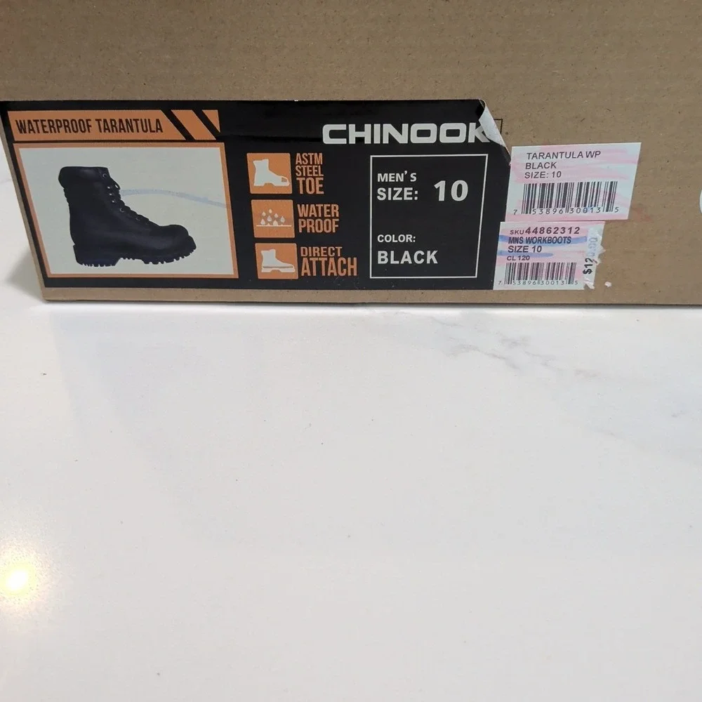 Chinook Tarantula Boots Mens 10 Leather Black Steel Toe Slip Resistant
